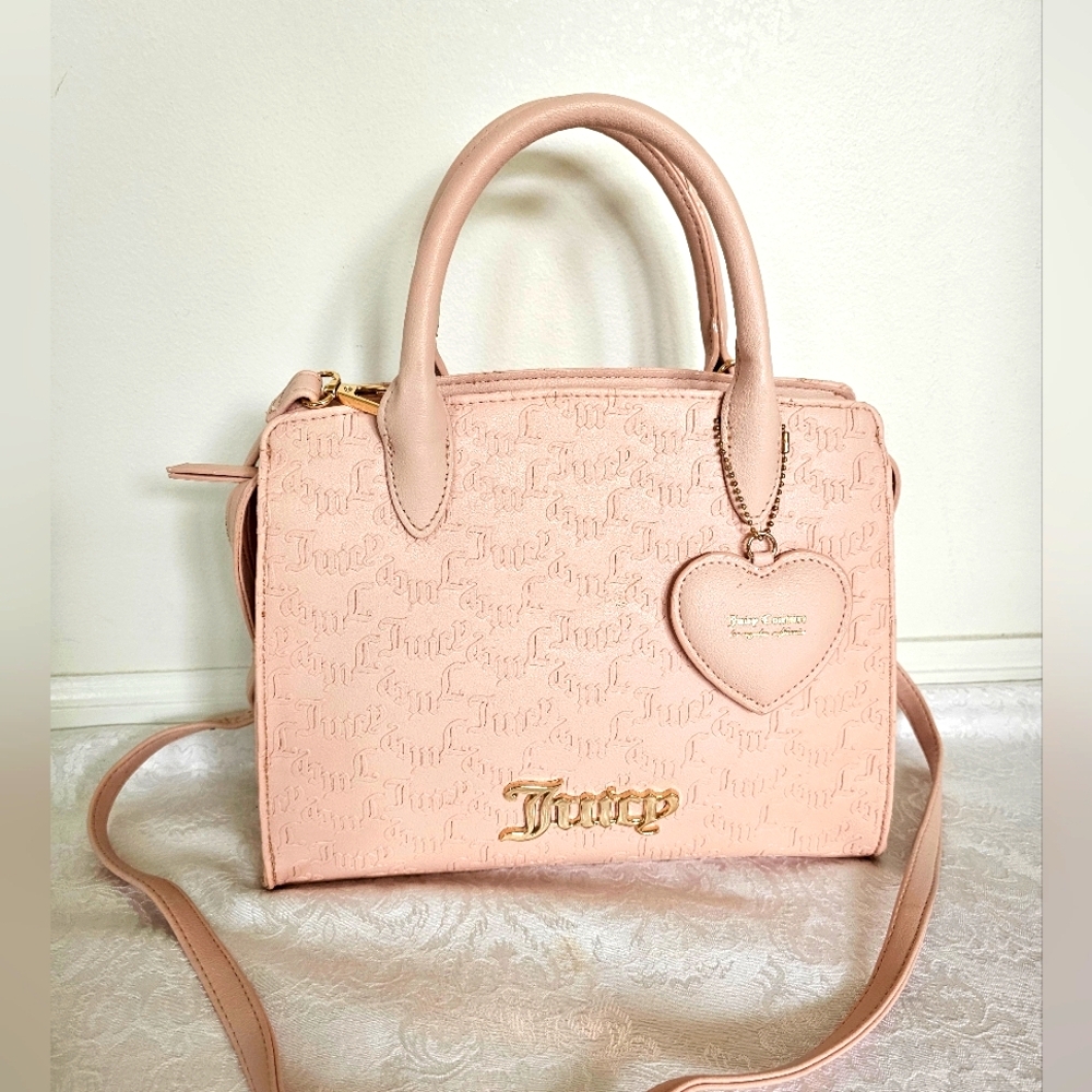 Juicy Couture Pink Satchel with Monogram Pattern and Gold Accents- EUC!
